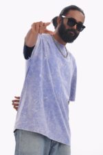 Half Sleeve; Round Neck; Oversized Fit; Premium muted slate purple colour Mineral-wash finish colour Casual wear Fabric: 100% Cotton, Single Jersey Knitted, Drop Shoulder Over Sized 220-240GSM - Image 3