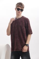 Half Sleeve; Round Neck; Oversized Fit; Premium Muted Maroon Mineral-wash finish colour Casual wear Fabric: 100% Cotton, Single Jersey Knitted, Drop Shoulder Over Sized 220-240GSM - Image 2